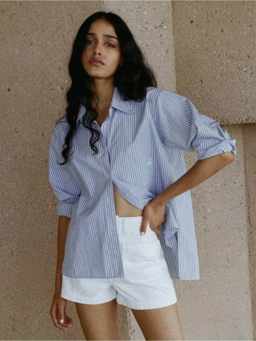 DÔEN Hava Top Montauk Stripe Blue White Cotton Size S